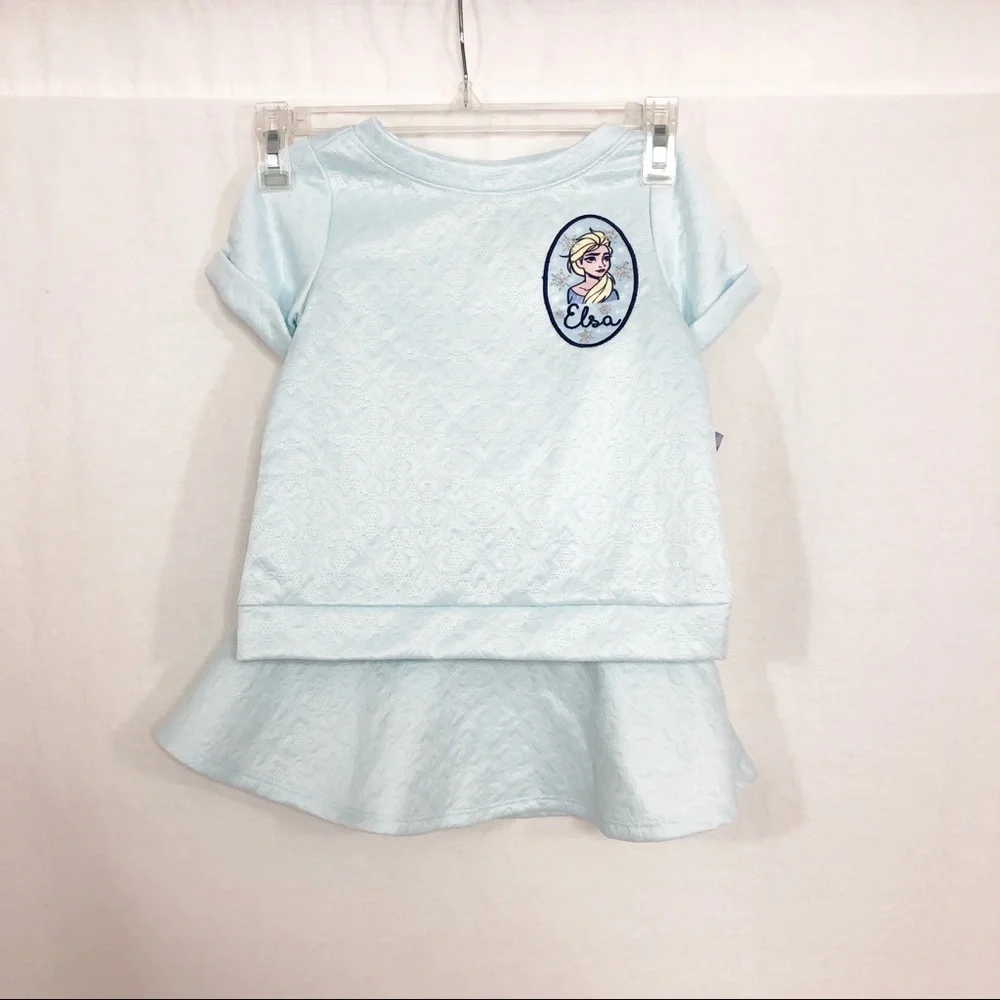 NEW Disney Frozen Elsa Girls Embossed Top and Skirt Set, Size 5, Blue
